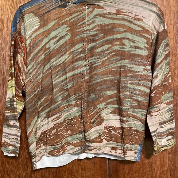 Anthropologie Linen Cotton Cardigan Sweater watercolor impressionist art large - Picture 6 of 7